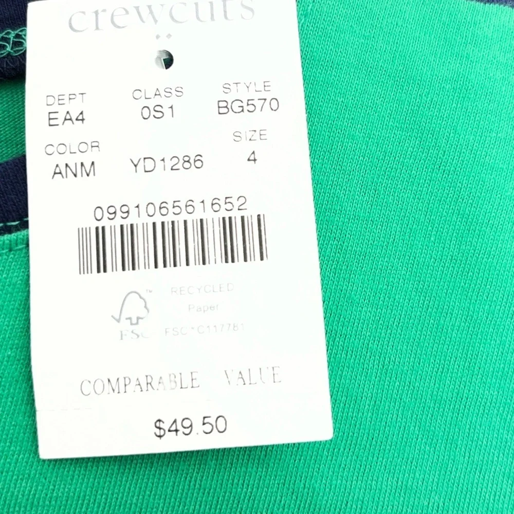 NWT Crewcuts Girls Size 4 Striped Soft Cotton Dress Green Navy Short Sleeve New